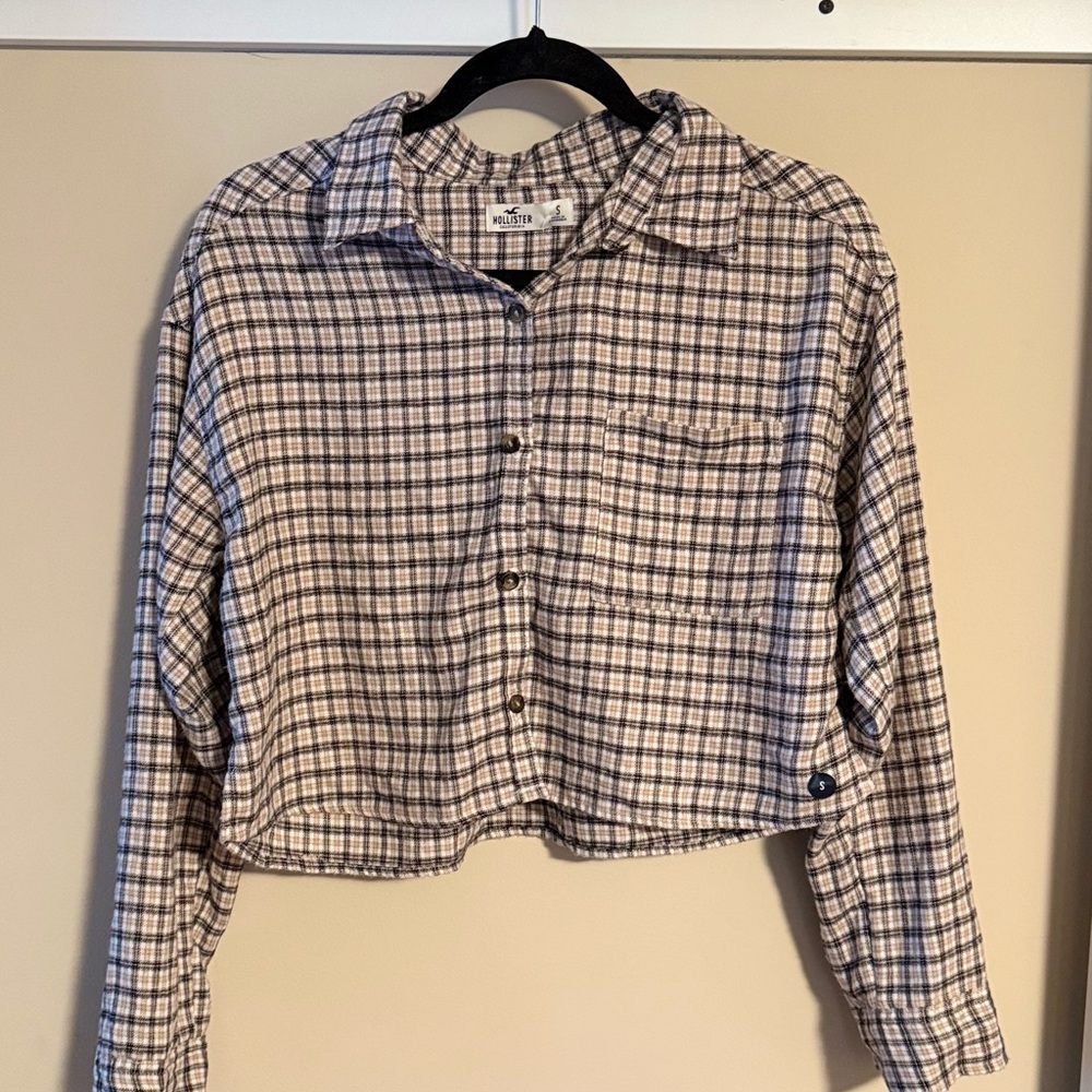 NWT Hollister Plaid Cropped Button-Up Small